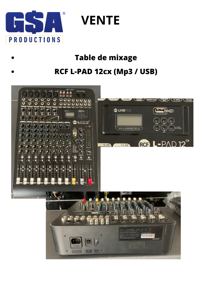Table de mixage RCF L PAD 12 canaux avec lecteur USB MP3