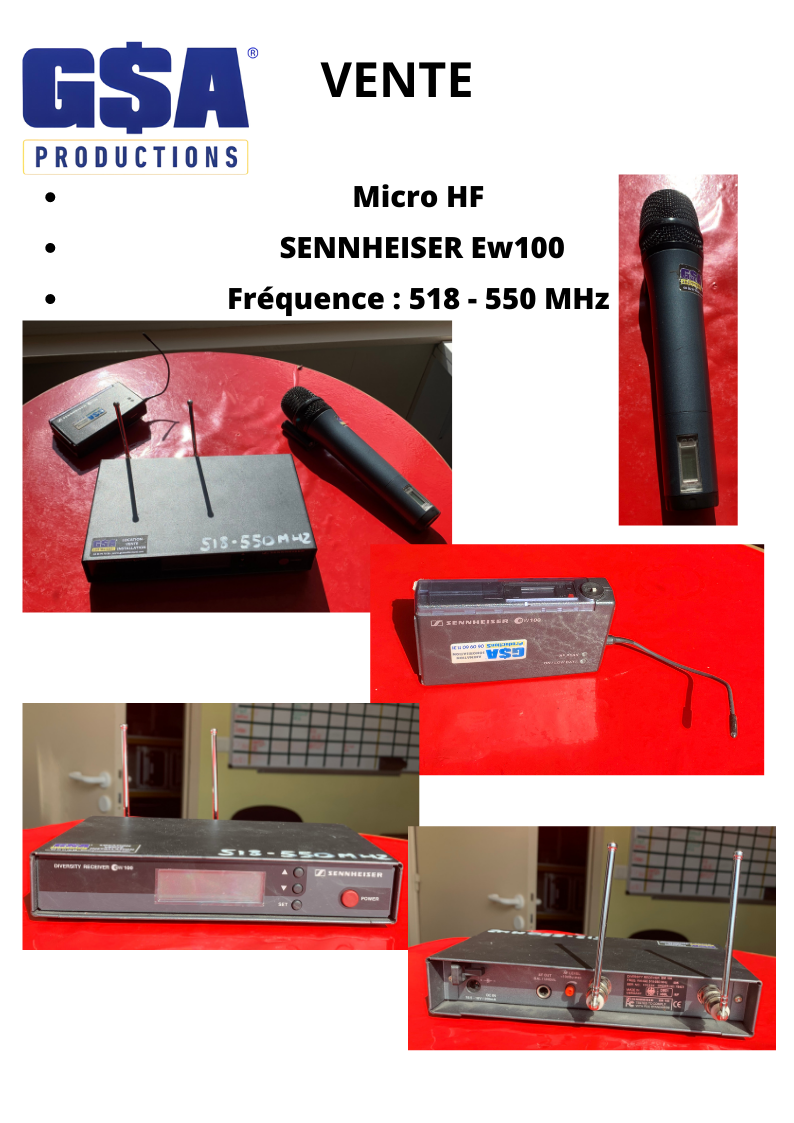 Micro HF Sennheiser EW 100 pocket, micro casque et poignée 518 / 550 MHZ