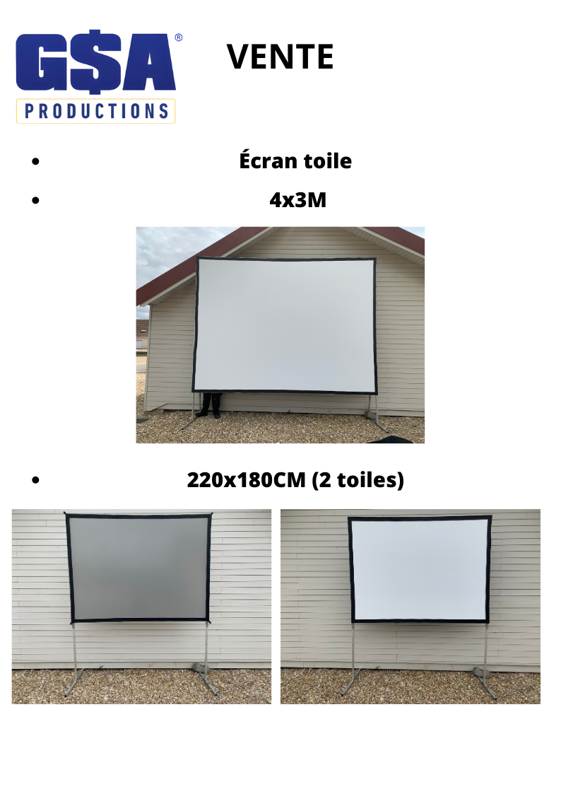 Ecran cadre 4 m x 3 m et 220 x 180 cm