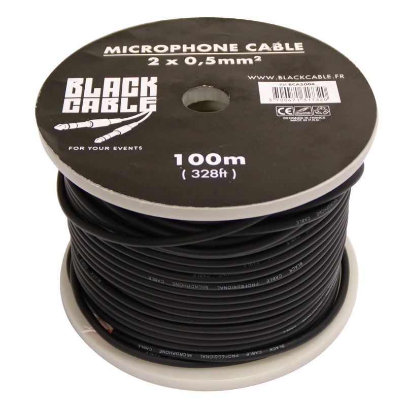 cable microphone 2x 0,5 mm2 bobine 100 m – black cable