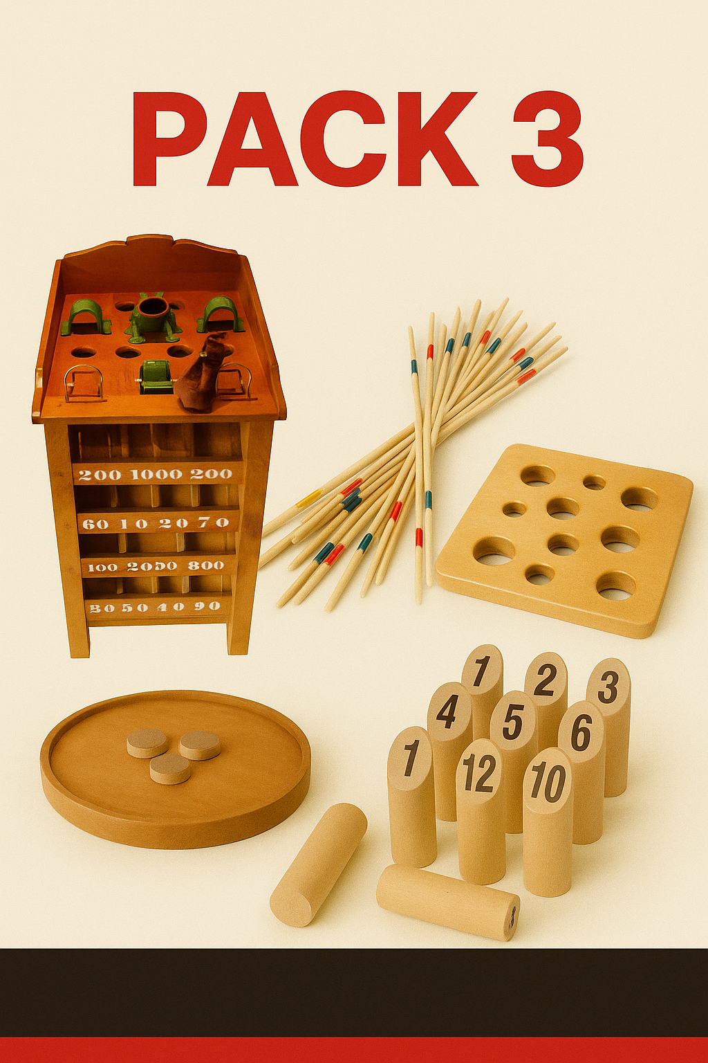 pack 3 jeux en bois