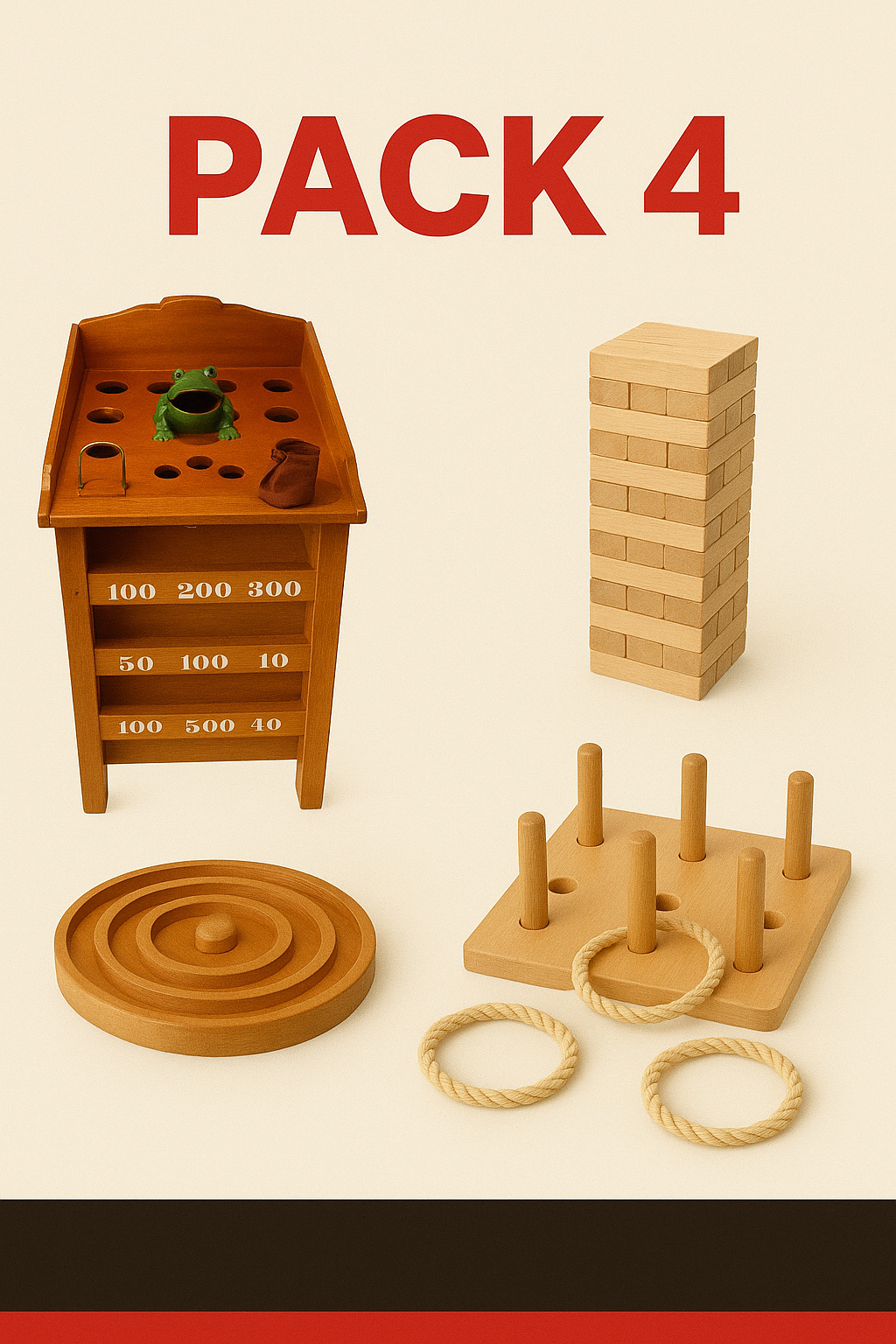 pack 4 jeux en bois